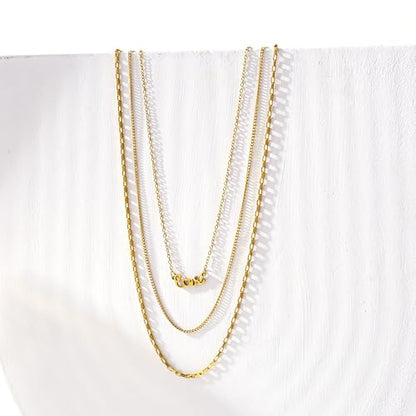 CONRAN KREMIX Waterproof Gold Necklace Layered Necklaces for Women Non Tarnish,14k Gold Plated Stainless Steel Dainty Stack Thin Chain Necklace Set for Women Gifts Jewelry - color: Gold-02