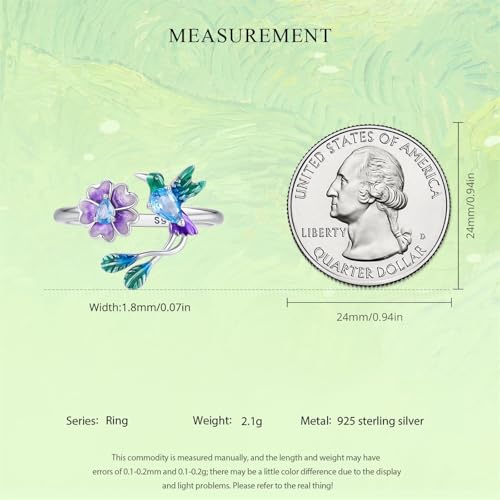 925 Sterling Silver Adjustable Open Ring for Women Trendy Jewelry Gift - color: Green bird