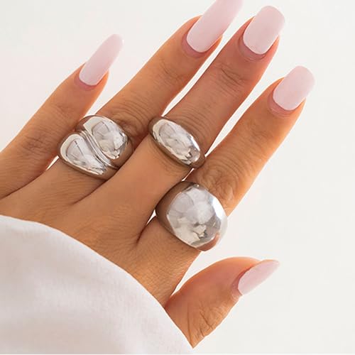 Roe Dolph Chunky Gold Rings for Women Stackable Statement Ring Set | Mixed sculptural shapes and polished surfaces create bold stacking combinations for parties dinners and everyday outfits - color: A8