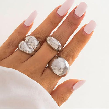 Roe Dolph Chunky Gold Rings for Women Stackable Statement Ring Set | Mixed sculptural shapes and polished surfaces create bold stacking combinations for parties dinners and everyday outfits - color: A8