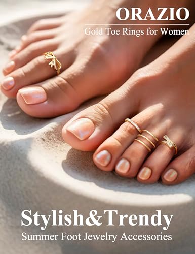 ORAZIO Gold Toe Rings for Women Non Tarnish 14K Gold Filled Toe Ring Adjustable Hug CZ Triple Open Band Rings Summer Beach Foot Jewelry for Women 4Pcs - style: Bow