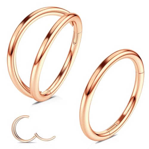 WBRWP 2Pcs Titanium Nose Rings for Women Hypoallergenic Double Hoop | Cartilage Earrings Conch Tragus Rook Piercing Jewelry 16G 18G 20G 7MM 8MM 10MM - color: Rose Gold, size: 16g 8mm