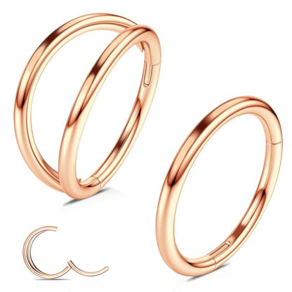 WBRWP 2Pcs Titanium Nose Rings for Women Hypoallergenic Double Hoop | Cartilage Earrings Conch Tragus Rook Piercing Jewelry 16G 18G 20G 7MM 8MM 10MM - color: Rose Gold, size: 16g 8mm