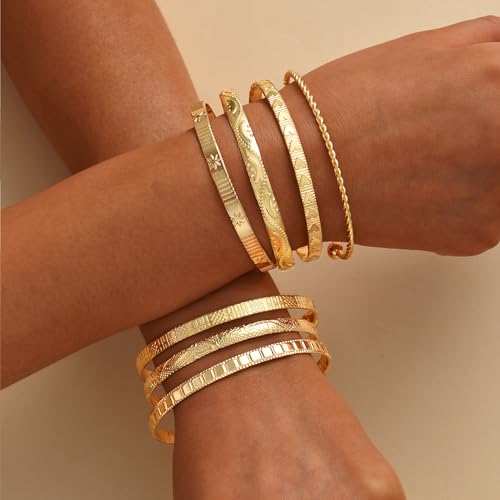 ÌF ME Gold Bangle Bracelets for Women, Indian Bangles Stackable Set, Multi Layer Textured 18K Gold Plated Chunky Bracelets Boho Jewelrys Set - style: style19