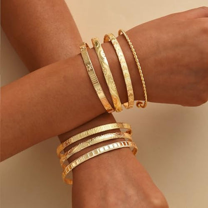 ÌF ME Gold Bangle Bracelets for Women, Indian Bangles Stackable Set, Multi Layer Textured 18K Gold Plated Chunky Bracelets Boho Jewelrys Set - style: style19