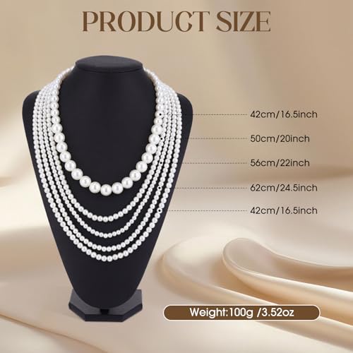 Aurelema Multilayer Long Pearl Necklaces for Women Adult Faux Pearl Tassel Strand Layered Beaded Choker Jewelry for Costume Evening Party Daily Wear