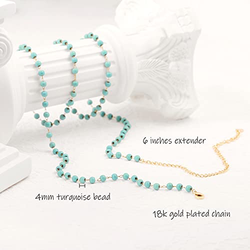 Adjustable 18k Gold Plated Waist Chain, Beach Bikini Body Chain, Handmade Boho Belly Chain - color: P.turquoise beads