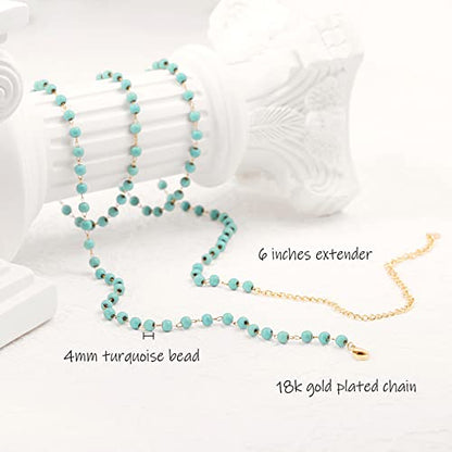 Adjustable 18k Gold Plated Waist Chain, Beach Bikini Body Chain, Handmade Boho Belly Chain - color: P.turquoise beads