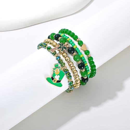 Summer Surfer Heishi Bracelet Set for Women Stackable Gold Plated Clay Ploymer Bead Stretch Pink Beach Layering Bracelets Jewelry - color: Style A-Green Bracelets 2
