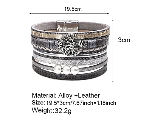 Fesciory Leather Wrap Bracelet for Women, Boho Western Layered Cuff Jewelry | Stackable Bracelets, Easy-On Clasp, Daily Wear, Pairs with Boho Western Outfits, Gift for Women - color: Grey1