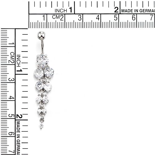 COOLSTEELANDBEYOND Belly Button Ring with Multi Cubic Zirconia Dangle, Elegant Crystal Drop Navel Piercing Jewelry