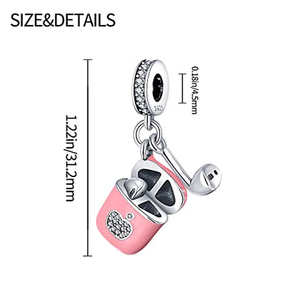 Pandach 925 Sterling Silver Charms Beads for Bracelets and Necklaces Butterfly and Headphones Pendants Clover Charms Jewelry Gift for Women - style: A-Pink Headphone Charm