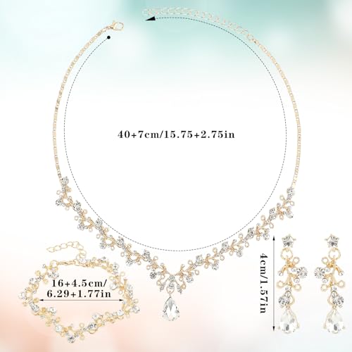 Rhinestone Wedding Jewelry Sets for Bridal Women Crystal Necklace Bracelet Earrings Set Prom Jewelry Set for Brides - color: Gold