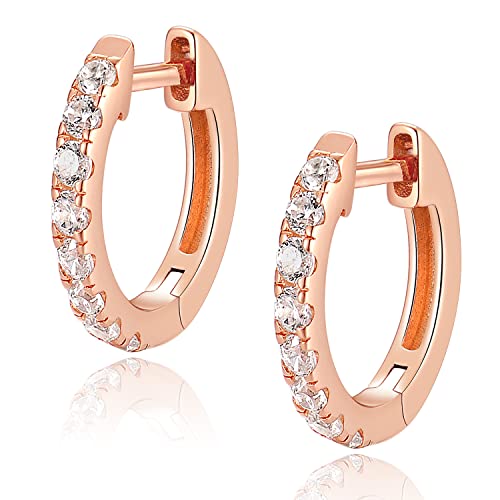 14K Gold Plated Hoop Earrings for Women with 925 Sterling Silver Post, Lightweight Small Hoop Earrings 15mm/20mm Huggie Hoop Earrings - color: CZ - 14K Rose Gold Plated, size: 20MM