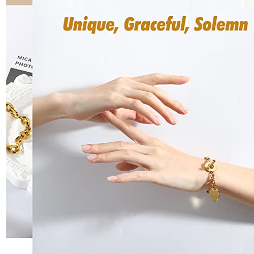 Emibele Heart Charm Bracelet for Women, Bible Verse Bracelet Stainless Steel 18K Gold Plated Bracelet Love Pendant Link Chain OT Clasp, Birthday Christmas Jewelry Gift for Mother Her - color: 18K Gold Plated