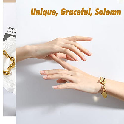 Emibele Heart Charm Bracelet for Women, Bible Verse Bracelet Stainless Steel 18K Gold Plated Bracelet Love Pendant Link Chain OT Clasp, Birthday Christmas Jewelry Gift for Mother Her - color: 18K Gold Plated