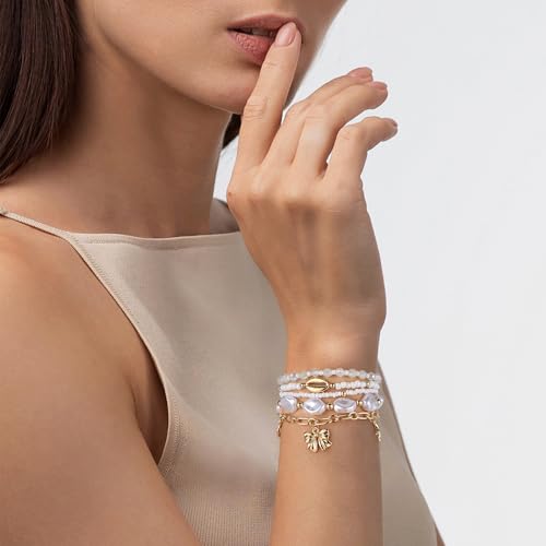 Summer Surfer Heishi Bracelet Set for Women Stackable Gold Plated Clay Ploymer Bead Stretch Pink Beach Layering Bracelets Jewelry - color: A-Q 5PCS