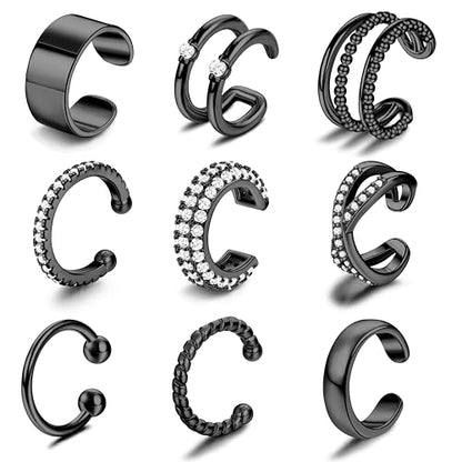 YADOCA 14K Gold Plated Ear Cuffs Non Piercing Earrings for Women Clip On | Trendy Lightweight 14K Gold Plated Ear Clip Fake Earrings Non Pierced Cartilage Ear Cuff Earrings for Women - color: Black