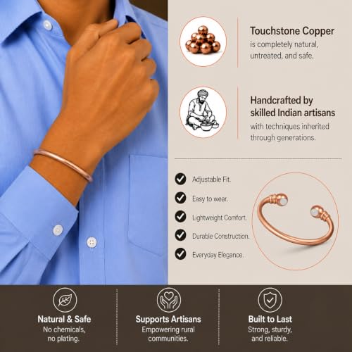 Touchstone Handcrafted By Indian Skilled Artisans Durable High Gauge Copper Hand Twisted Pipe Bracelet In Natural Tone. - style: Kada Magnet