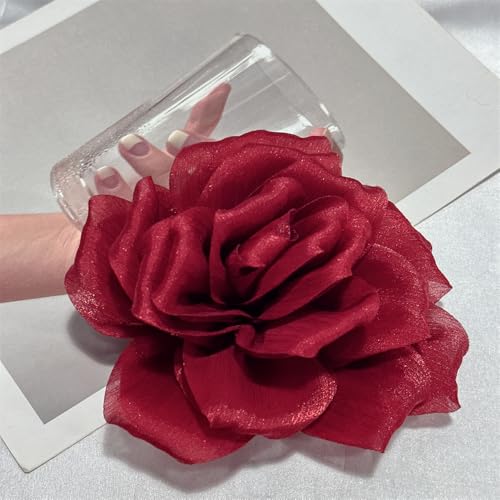 Flash Camellia Flower Brooch Pin for Women Men Elegant Texture Fabric Dahlia Rose Floral Brooches Lapel Pins Dainty Wedding Holiday Party Costume Dress Accessories Jewelry - color: Wine Red