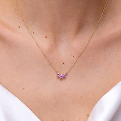 Angara Natural Pink Sapphire Pendant for Women | Classic Trio Round Pink Sapphire Necklace in 14K Solid Gold/Platinum With 18" Chain | Birthday, Anniversary, Gemstone Jewelry Gift