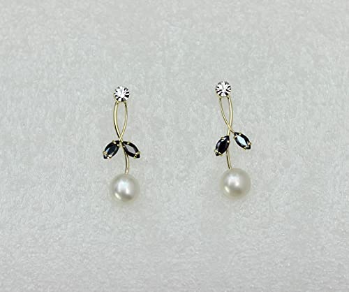Faship Genuine Freshwater Pearls Floral Necklace Earrings Set | Premium CZ Crystal, Gorgeous, Sparkling - color: Black / Gold Plated