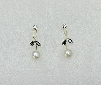 Faship Genuine Freshwater Pearls Floral Necklace Earrings Set | Premium CZ Crystal, Gorgeous, Sparkling - color: Black / Gold Plated