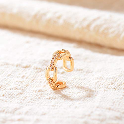 Bemoly Ear Cuff Earrings for Women 14K Gold Plated Cubic Zirconia Dangle Huggie Ear Cuffs Non Piercing | Clip On Cartilage - style: J-Chain-Single
