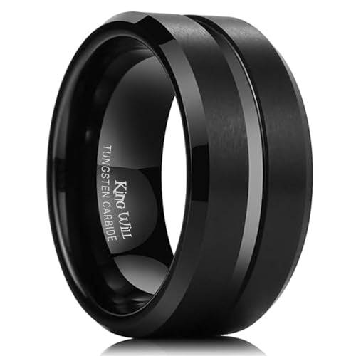 King Will Tungsten Carbide Wedding Band for Men Women-6/8/10mm Width Multicolor Available with Grooved Center Wedding Ring Suitable for Work, Gym Comfort Fit Size 4-16 - color: A-Black-10mm