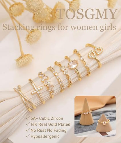 Gold Silver Rings For Women Non Tarnish Gold Plated Stackable Rings Wedding Engagement Bands Dainty 14K Gold Ring Simple Trendy Cubic Zirconia Thumb Stacking Ring Pack Size 4-11 - color: Gold