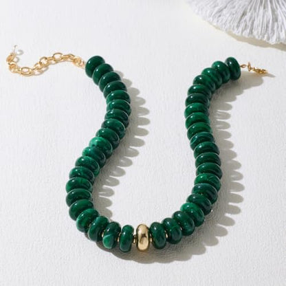 Beaded necklace for Women Boho Bead Gemstone Chunky Necklace Big Bead Necklace Fashion Trendy Summer Necklaces Jewelry Gifts - color: Green&GD Beaded