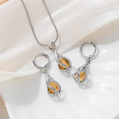 IFKM Silver Jewelry Sets for Women Rhinestone Crystal CZ Bridal Bridesmaid Accessories Necklace Earrings set for Wedding Prom Anniversary Birthday Gifts - color: Champagne