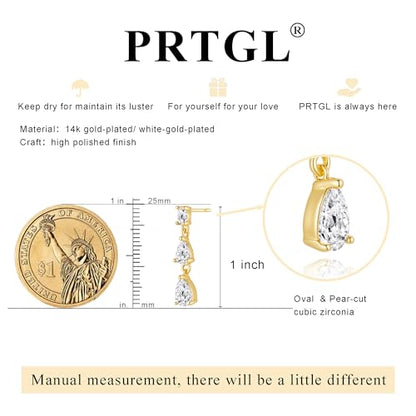 Dangle Earrings for Women - 14K Gold/White Gold/Rose Gold Plated Butterfly Heart Star Hoop Chain Long Tassel Cubic Zirconia CZ Dangle Earrings - color: gold teardrop