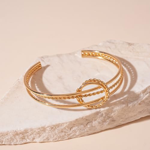 Chunky Cuff Bracelets for Women Wide Gold/Silver Cuffs Bangle Hollow Out Adjustable Bracelets Punk Vintage Jewelry - style: T-Gold A