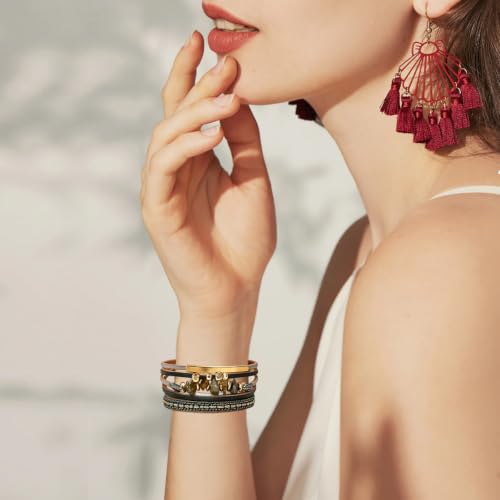 Wrapped Bracelets for Women,Leather Boho Bracelets for Women - color: Stone-Grey