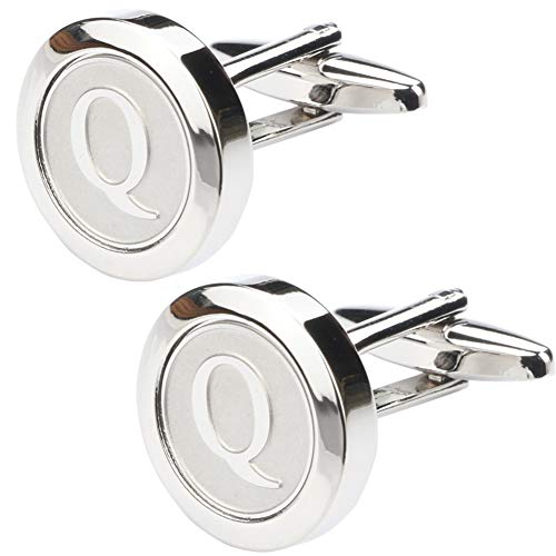 Mens Classic Stainless Steel Initial Cufflinks 26 Alphabet Initial Letter Cufflinks Business Wedding Shirts A-Z - style: Q