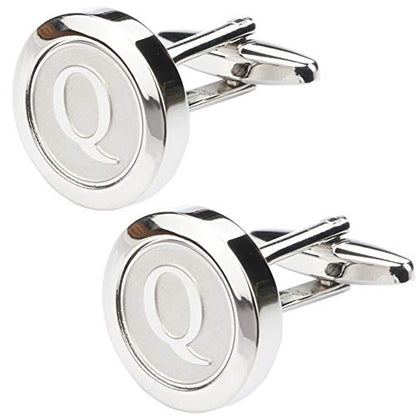 Mens Classic Stainless Steel Initial Cufflinks 26 Alphabet Initial Letter Cufflinks Business Wedding Shirts A-Z - style: Q