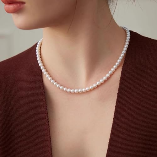 White Genuine Freshwater Cultured Pearl Necklace For Women And Men | Full Sizes from 3mm to 14mm Freshwater Pearls, AAA Grade & Above, A Love Gift Choice For Anniversaries And Birthdays - size: 6-7mm 17in