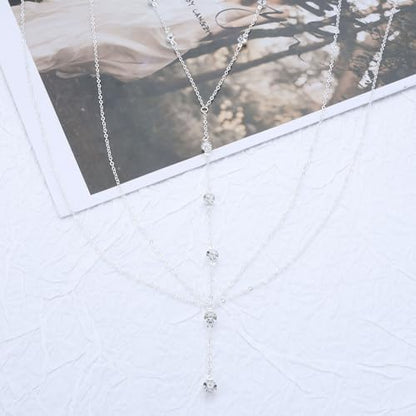 Rhinestone Body Chain Jewelry for Women Layered Diamond Cz Body Necklace Crystal Crossover Belly Waist Chain Bikini Accessory - color: Silver