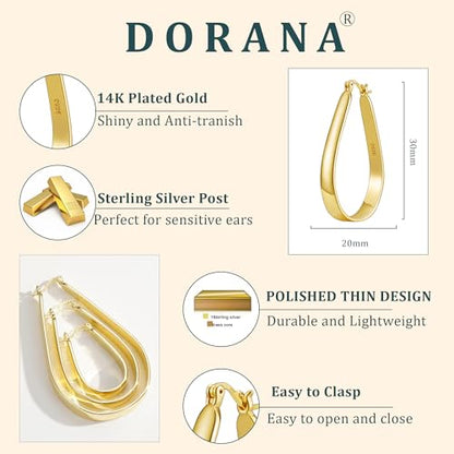 Sterling Silver Hoop Earrings for Women Large Oval Hoop Earrings Lightweight Big Gold Hoops Earrings Hypoallergenic 14K Gold Plated Hoops Earrings Non Tarnish Jewelry Gifts 20/30/40mm - color: Gold-20*30mm