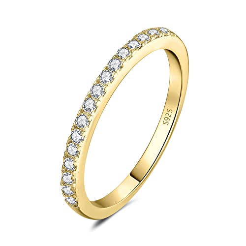 JewelryPalace 6 Stone Cubic Zirconia Half Eternity Stackable Wedding Rings for Women, 14K White Yellow Rose Gold Plated 925 Sterling Silver Promise Rings for Her, Simulated Diamond Wedding Band Ring - color: B-half eternity-yellow gold palted