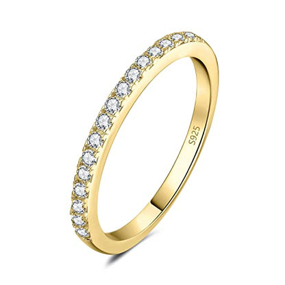 JewelryPalace 6 Stone Cubic Zirconia Half Eternity Stackable Wedding Rings for Women, 14K White Yellow Rose Gold Plated 925 Sterling Silver Promise Rings for Her, Simulated Diamond Wedding Band Ring - color: B-half eternity-yellow gold palted