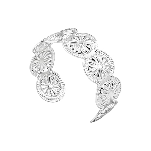 MALOYANVE Western Cuff Bracelet for Women Vintage Silver Gold Bronze Concho Sunburst Engraved Open Cuff Boho Cowgirl Cowboy Jewelry - color: Silver
