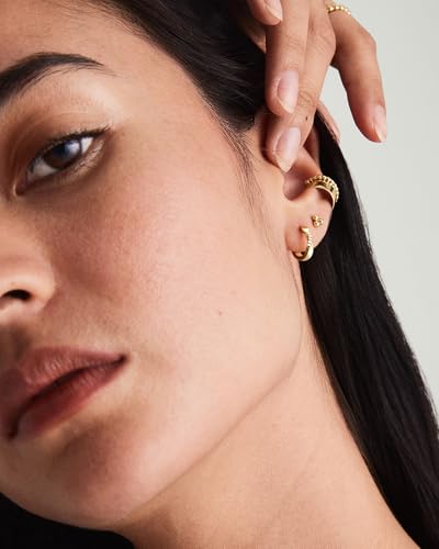 Me&Hz Gold Huggie Earrings Small Huggie Hoop Earrings for Women 14K Gold Plated Hypoallergenic Cubic Zirconia Huggies Mini Silver Hoop Earring for Women - color: Twist - CZ, Gold