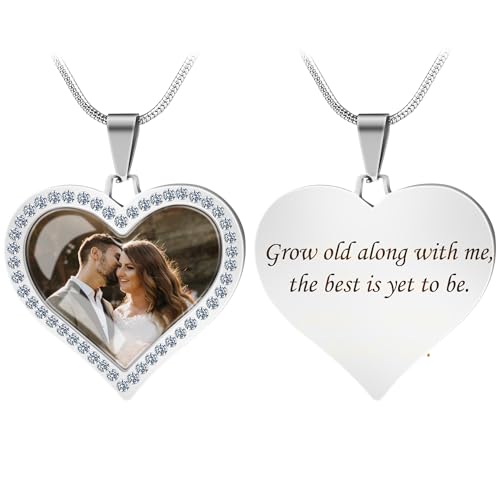 Farfume Personalized Photo Necklace for Women/Men, Memorial Jewelry Gifts | Holds 2 Pictures Pendant, Custom Engraved Text, Beautiful Locket for Girls, Durable Stainless Steel, Mothers Day Gifts - color: Diamond Heart Necklace