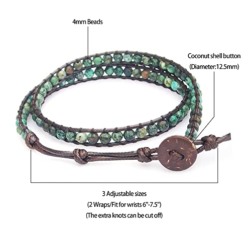 Genuine Stone Wrap Bracelets for Women Natural Crystal Beaded Wrap Bracelet 2/3/5 Adjustable Bohemian Bracelets Jewelry Gifts for Women Mom - color: africa turquoise(2 wraps)