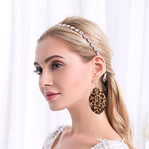 YUNXI Large Genuine Soft Leather Handmade Fringe Feather Lightweight Leaf with Simple Drop Metal Bar Tear Drop Dangle Color Earrings for Women - color: Leopard