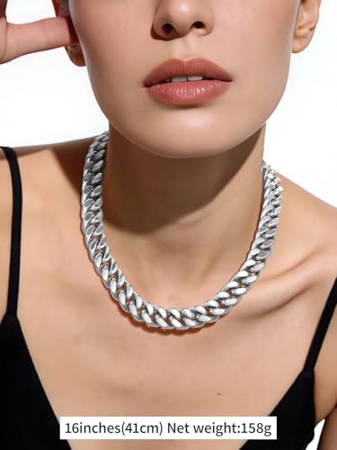FindChic Cuban Link Chain Necklace for Women Men, Silver/Gold Plated Stainless Steel Solid Miami Curb Chain Hip Hop Punk Statement Jewelry, 5/12/14mm Width, 16/18/20 Inch Length, with Gift Box - color: 03. 12mm-Silver, size: 16inches