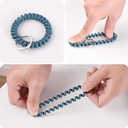 Pack of 10 Wrist Coil Spiral Hair Ties Set, Coiled Phone Cord Hair Bands Elastic Wristband, Stretchable Key Ring Bracelet for Gym, Pool, ID Badge, Outdoor Sports1.6 Inch