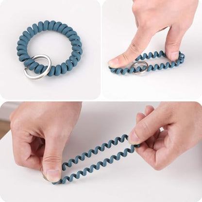 Pack of 10 Wrist Coil Spiral Hair Ties Set, Coiled Phone Cord Hair Bands Elastic Wristband, Stretchable Key Ring Bracelet for Gym, Pool, ID Badge, Outdoor Sports1.6 Inch